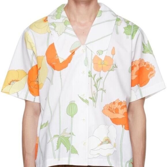 Rare NWT Tanner Fletcher WHITE JOYCE SHIRT IN ORANGE POPPIES Mens Sz XS Women - Picture 1 of 8